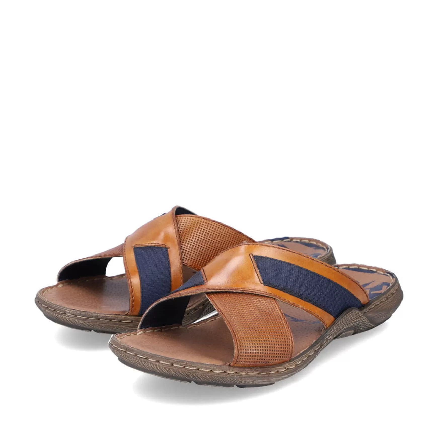 Men'S Mules Chestnut Brown-Royal Blue-Rieker Best