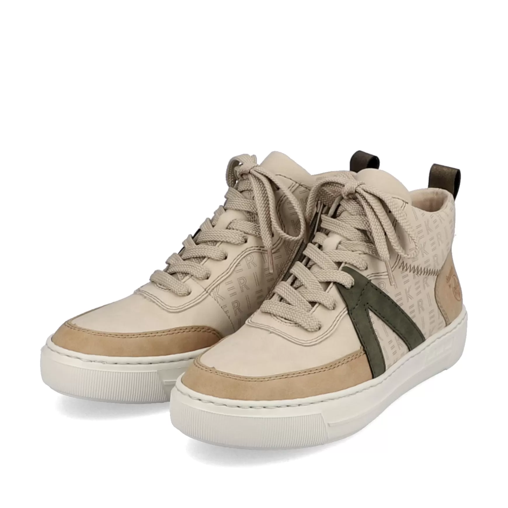 Women'S High Sneaker Cream Beige-Khaki Green-Rieker Flash Sale