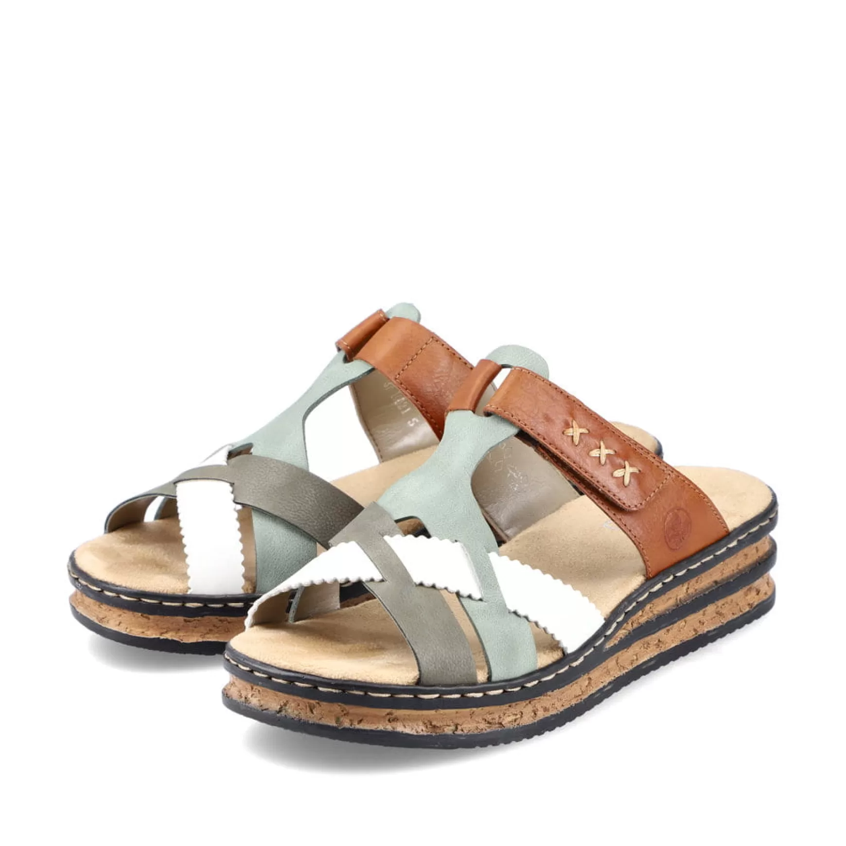 Women'S Mules Chocolate Brown-Mint Green-White-Rieker Cheap