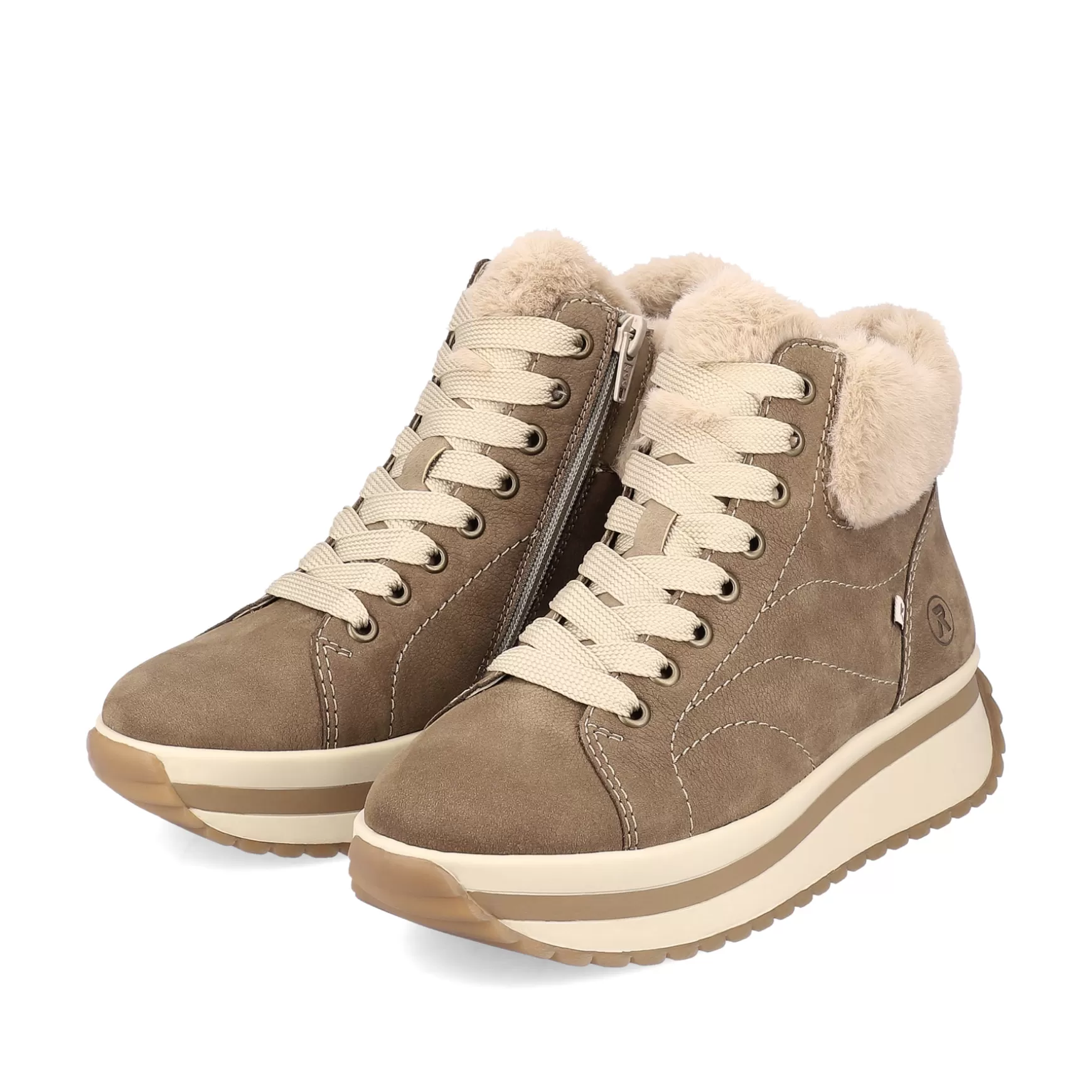 Women'S Sneaker High Caramel-Brown Cream-Beige-Rieker Clearance