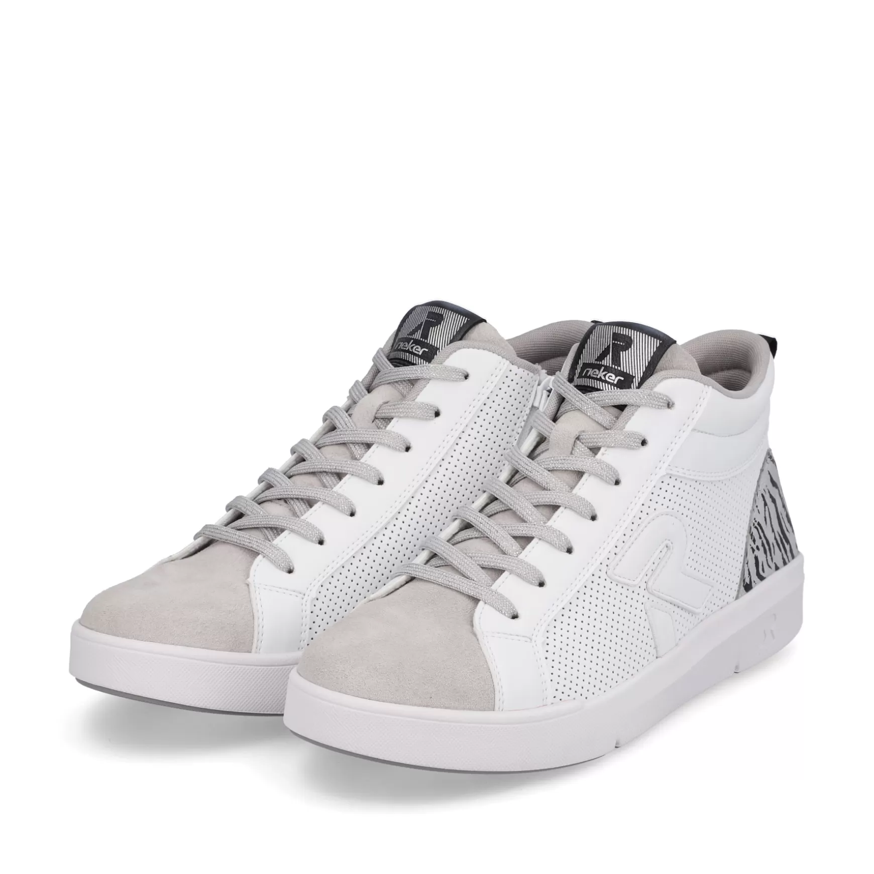 Women'S Sneaker High Swan-White Arctic-Grey Zebra-Rieker Discount