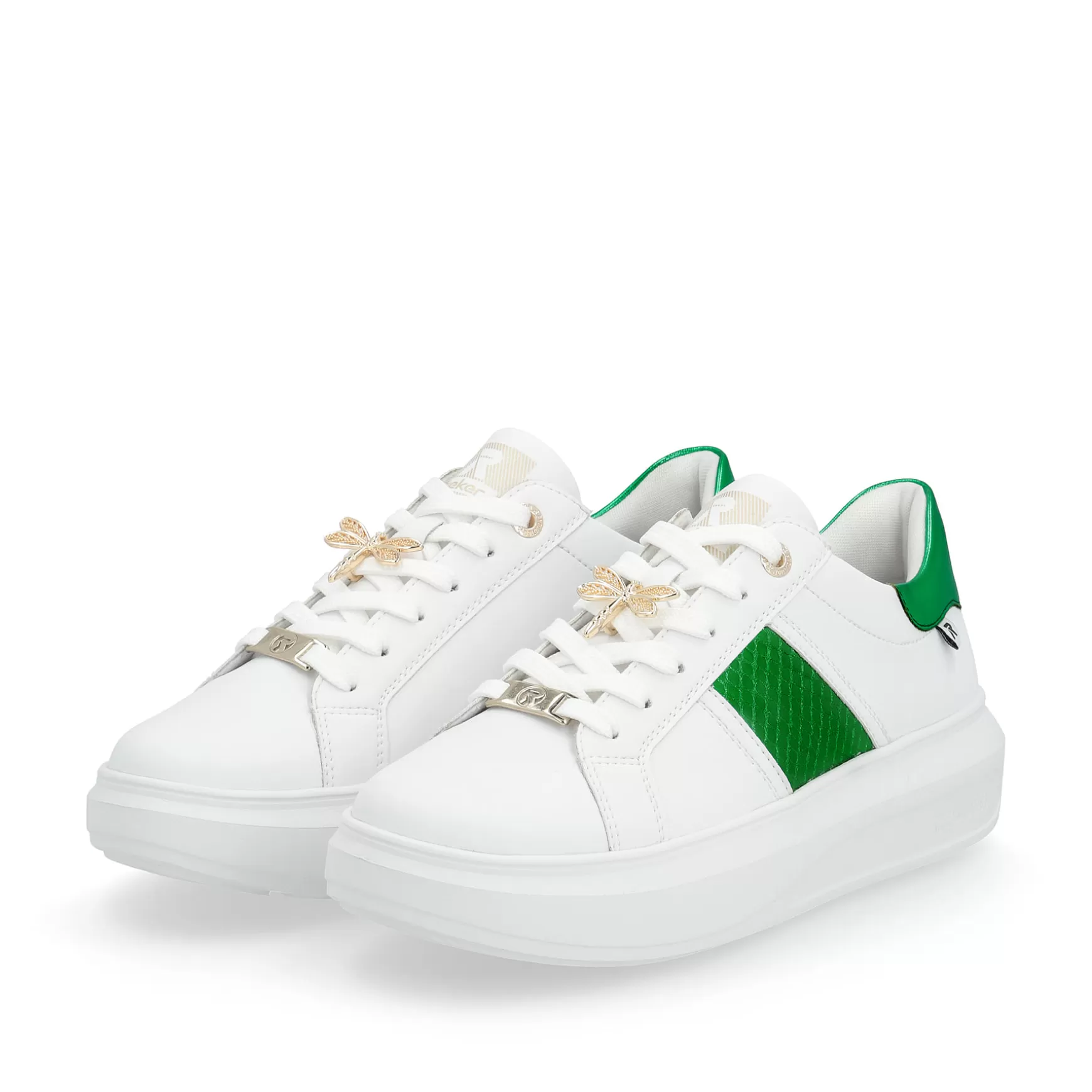 Women'S Sneaker Low Crystal White Metallic Green-Rieker Cheap