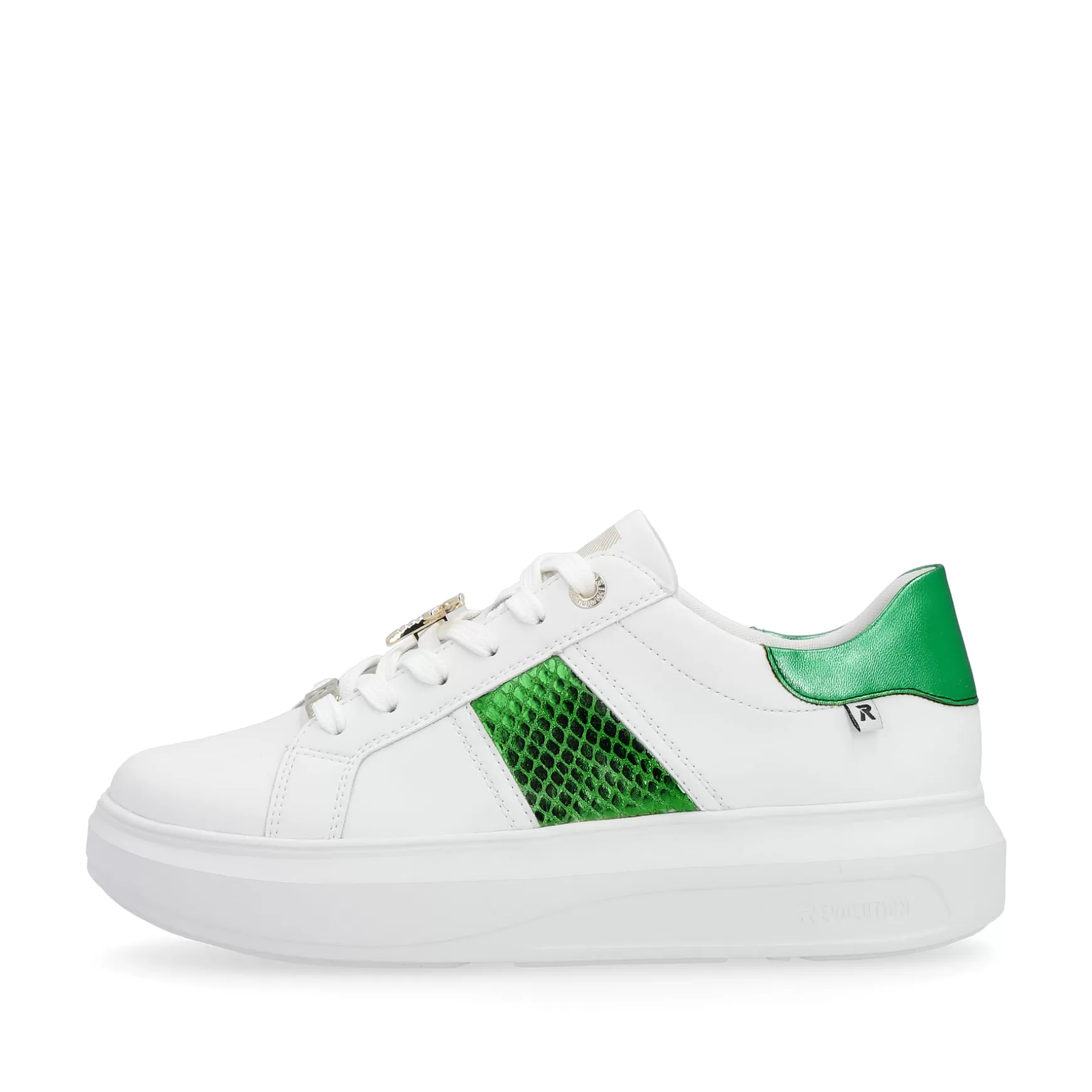 Women'S Sneaker Low Crystal White Metallic Green-Rieker Cheap