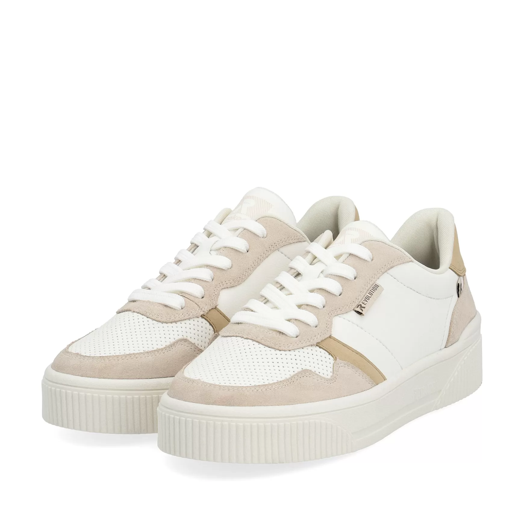 Women'S Sneaker Low Crystal-White Sand-Beige-Rieker Flash Sale