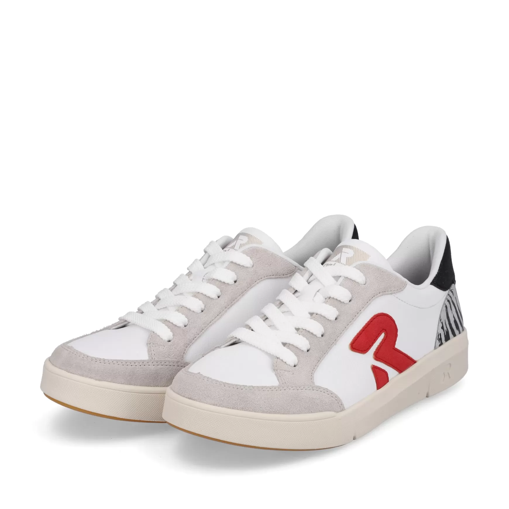 Women'S Sneaker Low Swan-White Arctic-Grey Zebra-Rieker Clearance