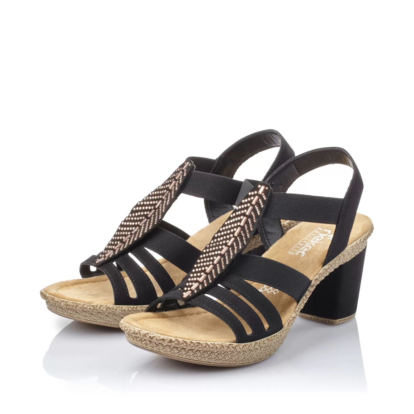 Women'S Strappy Sandals Jet Black-Rieker Discount