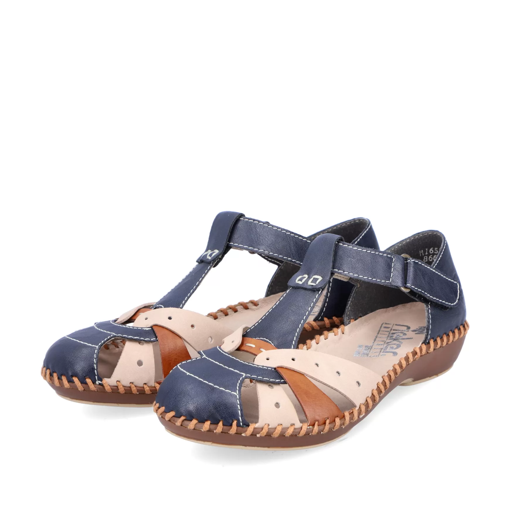 Women'S Strappy Sandals Navy Blue-Beige-Rieker Fashion