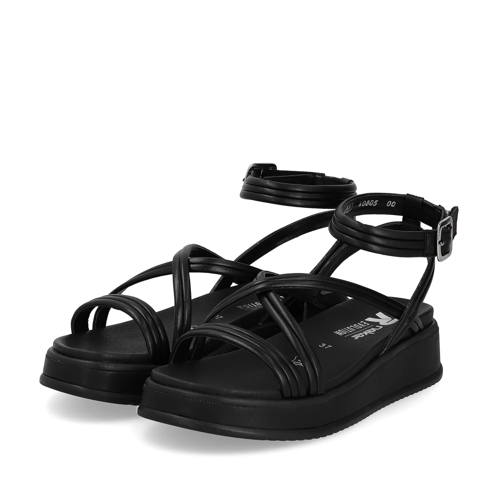 Women'S Strappy Sandals Noir-Rieker Cheap