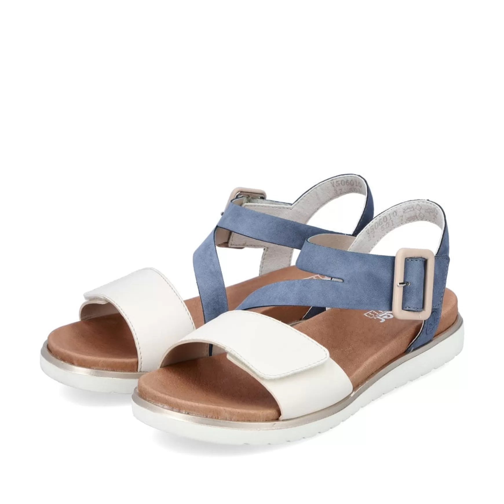 Women'S Strappy Sandals Pacific Blue-Old White-Rieker Fashion