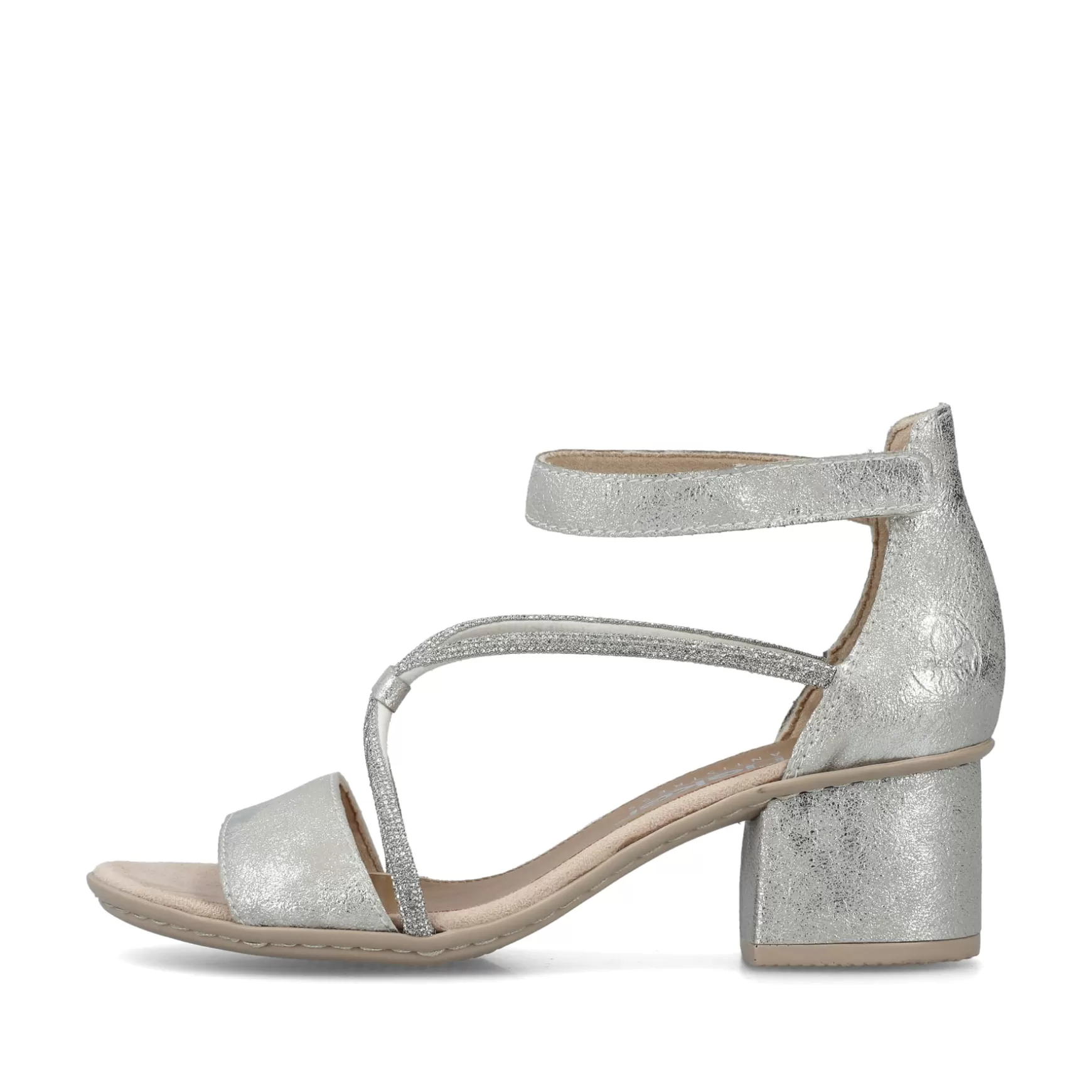 Women'S Strappy Sandals Silver Metallic-Rieker Fashion