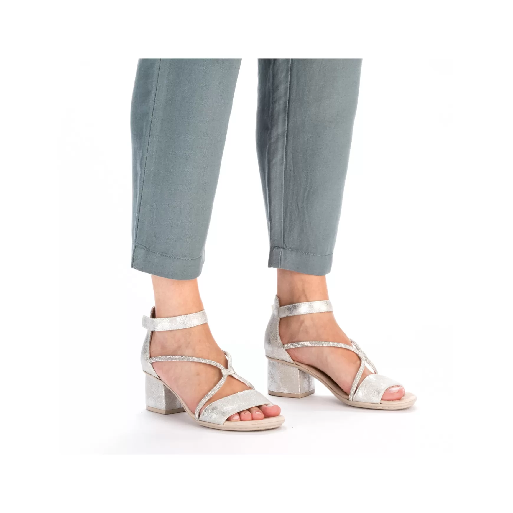 Women'S Strappy Sandals Silver Metallic-Rieker Fashion