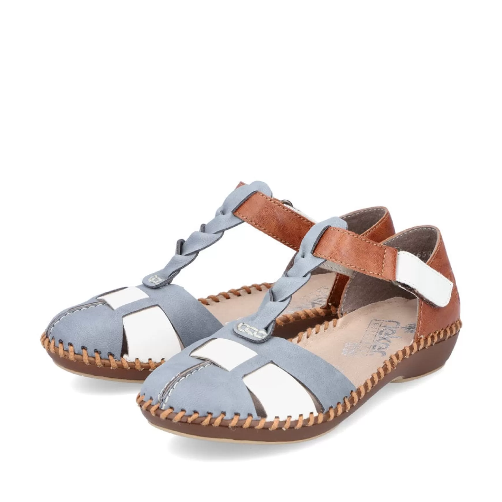 Women'S Strappy Sandals Sky Blue-Nut Brown-Rieker Sale