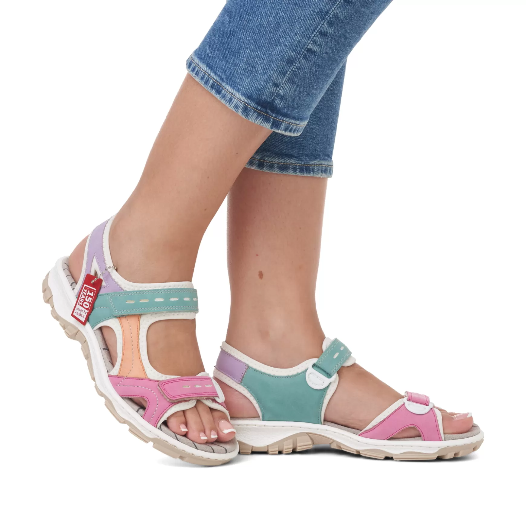 Women'S Trekking Sandals White-Multicolored-Rieker Outlet