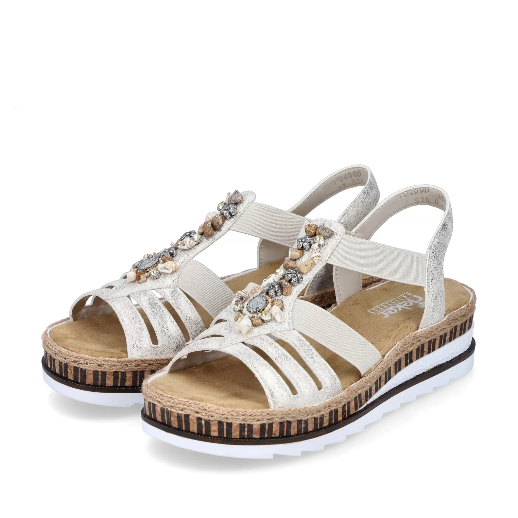 Women'S Wedge Sandals Beige Metallic-Rieker Outlet