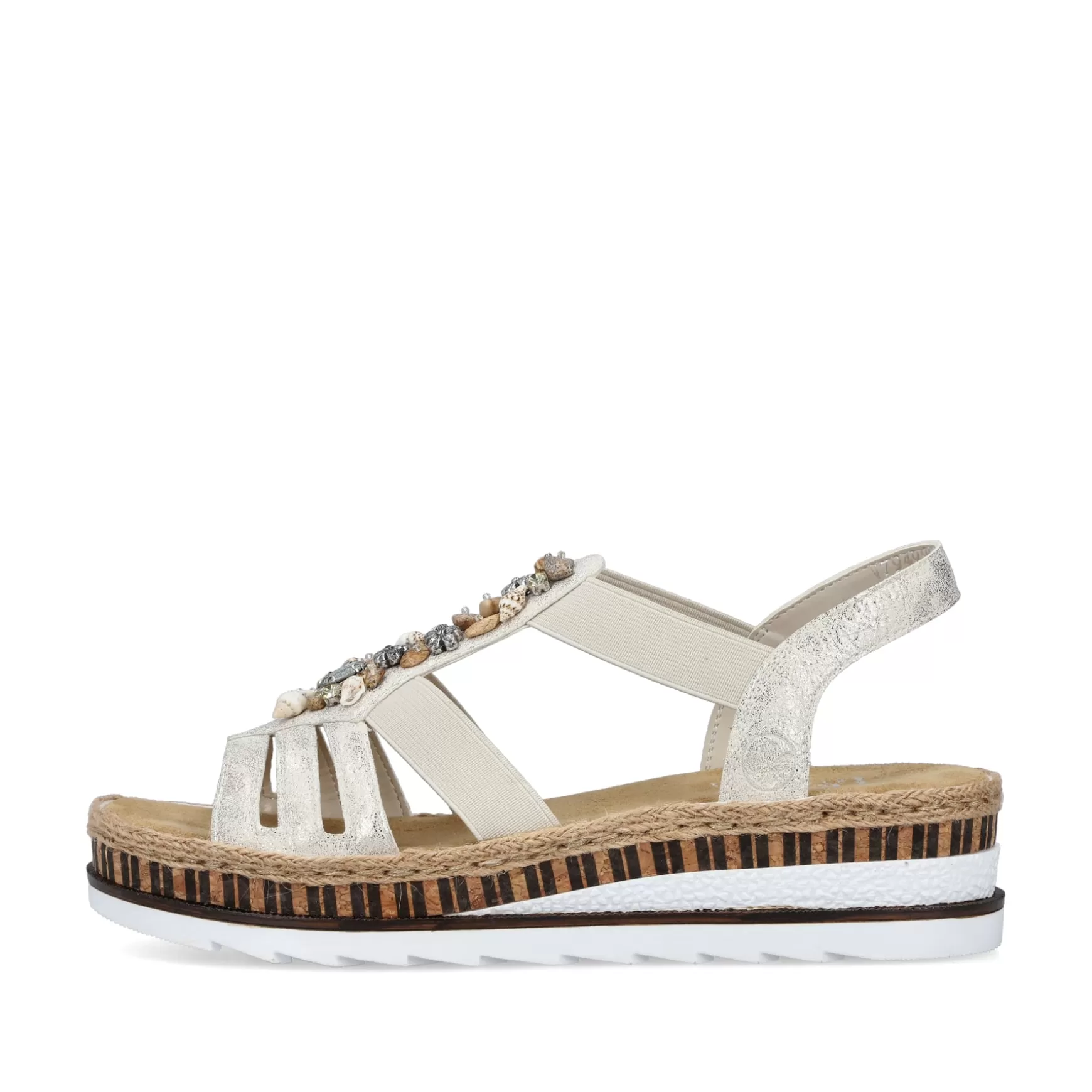 Women'S Wedge Sandals Beige Metallic-Rieker Outlet