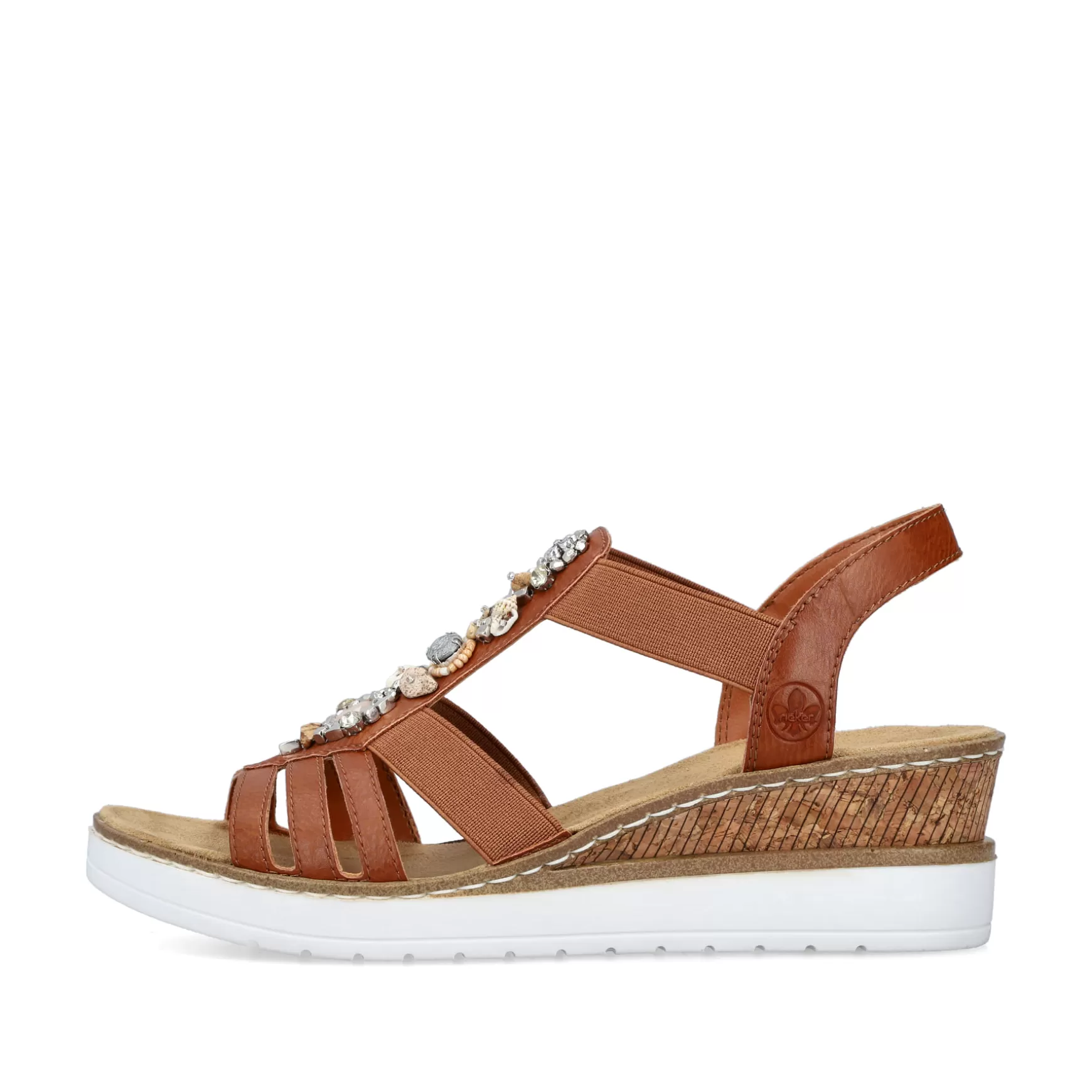 Women'S Wedge Sandals Caramel Brown-Pure White-Rieker Fashion