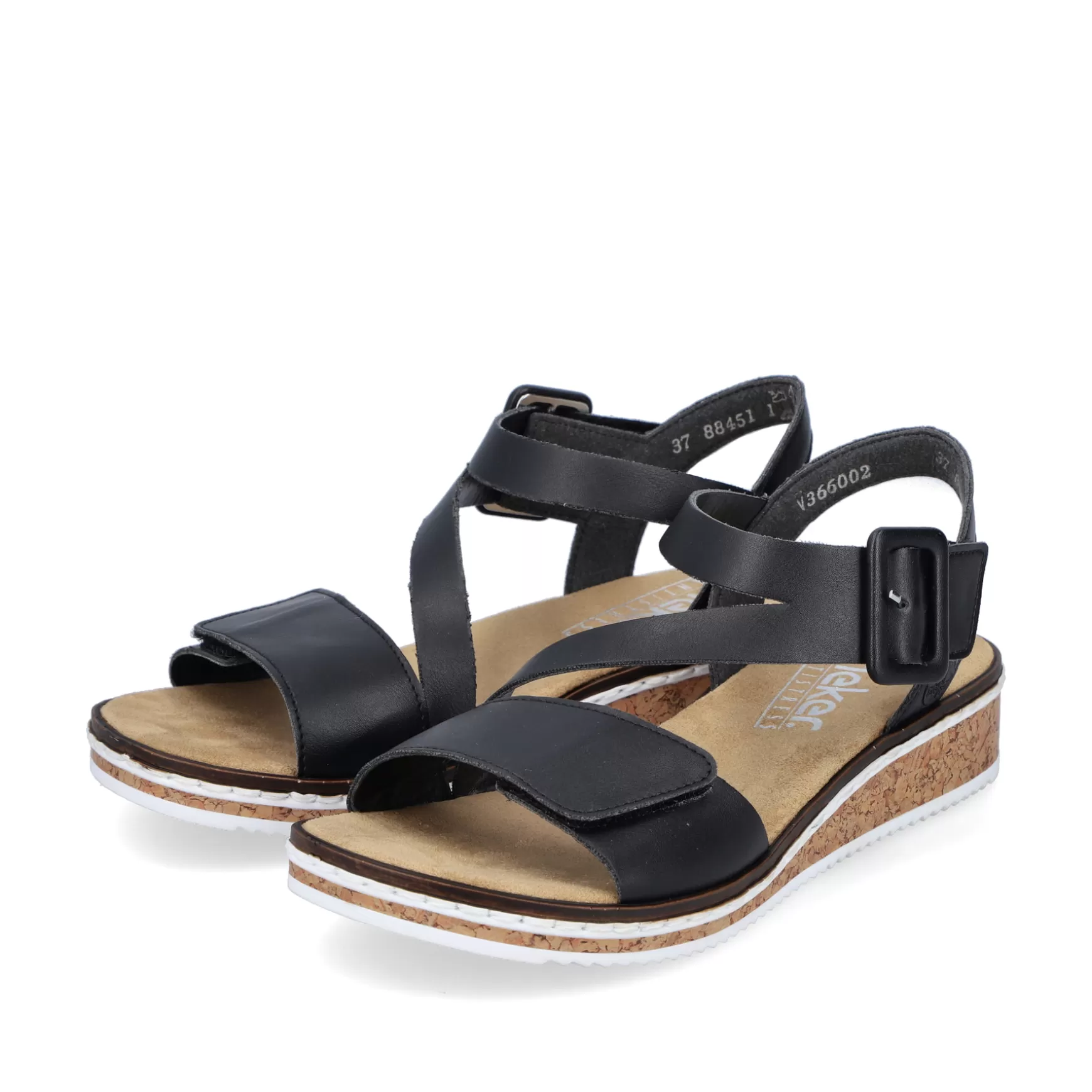 Women'S Wedge Sandals Matt Black-Rieker Cheap