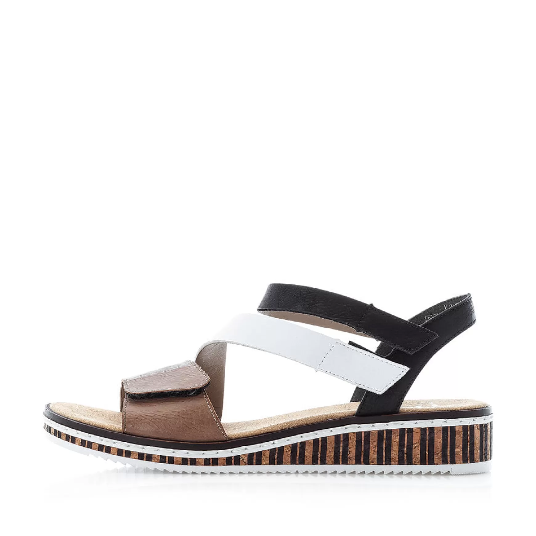 Women'S Wedge Sandals Nougat Brown-Black-White-Rieker Outlet