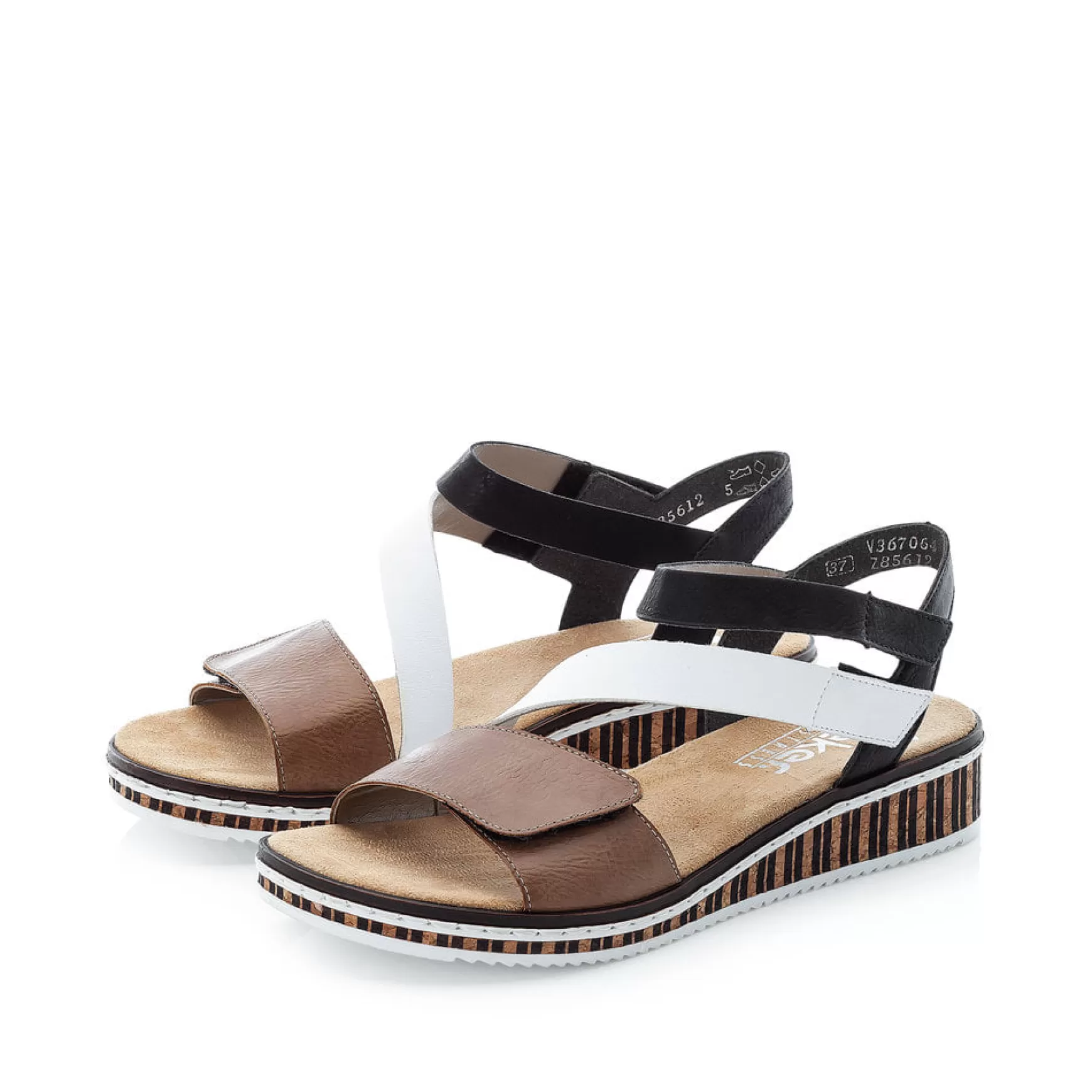 Women'S Wedge Sandals Nougat Brown-Black-White-Rieker Outlet