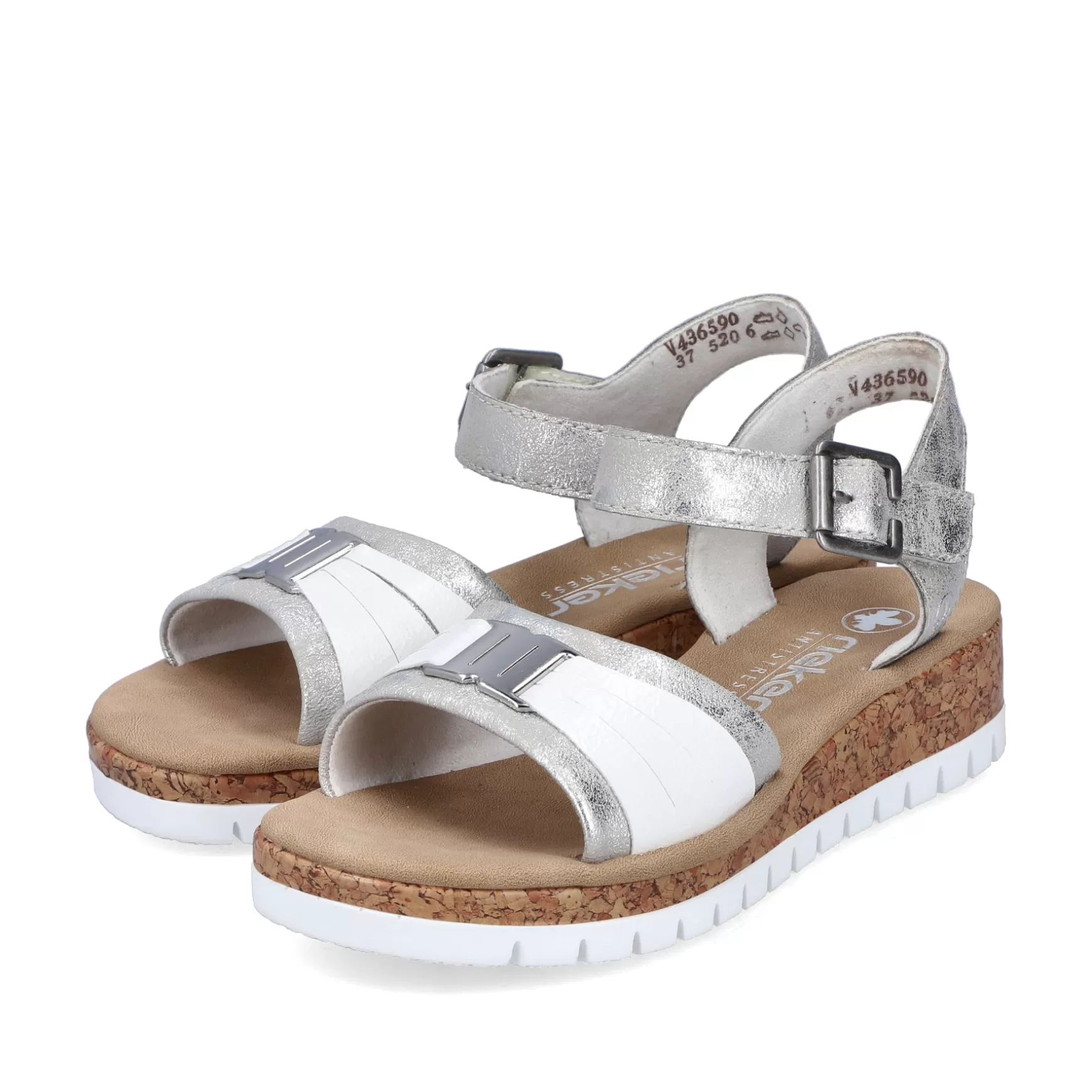 Women'S Wedge Sandals Silver-Platinum-Metallic-Rieker Discount