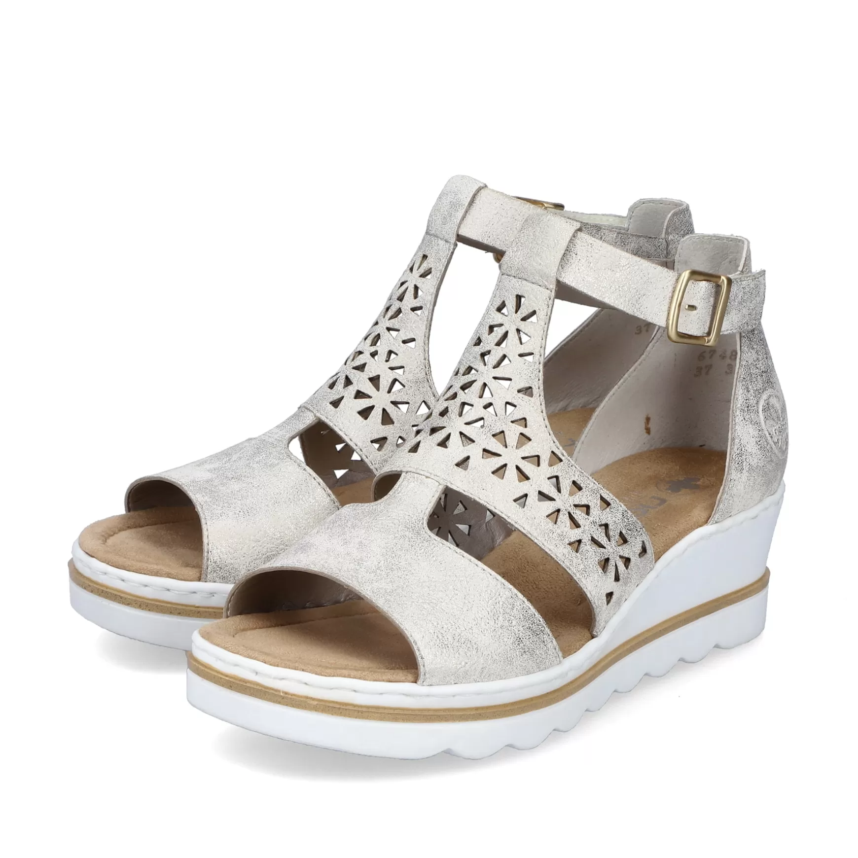 Women'S Wedge Sandals Silver-Platinum-Metallic-Rieker Best