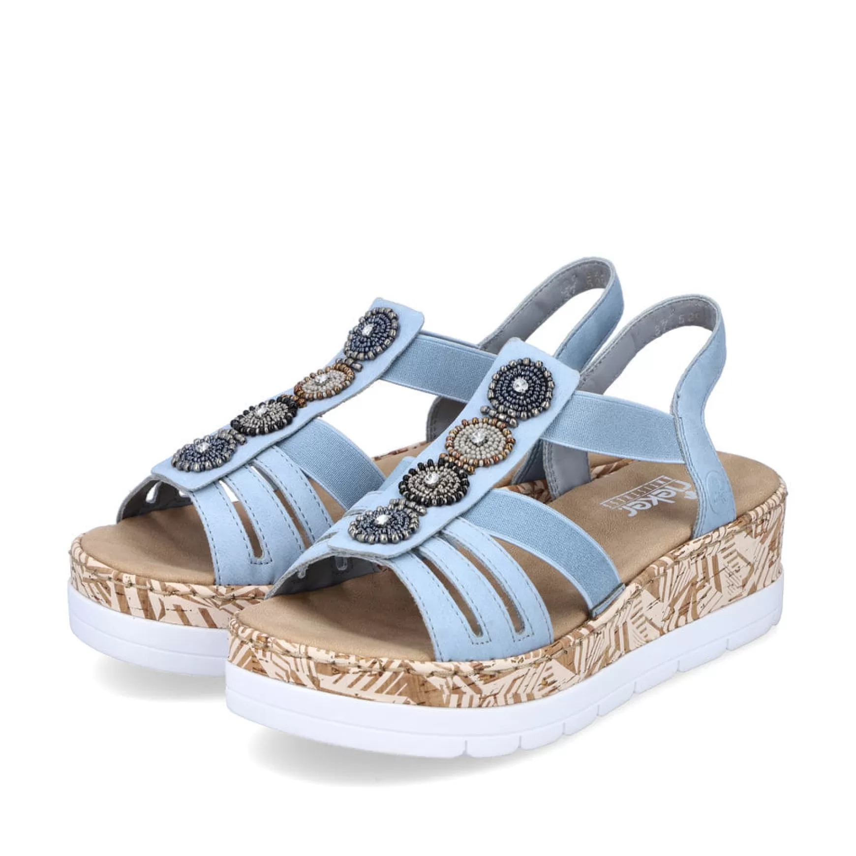 Women'S Wedge Sandals Sky Blue-Beige-Rieker Cheap