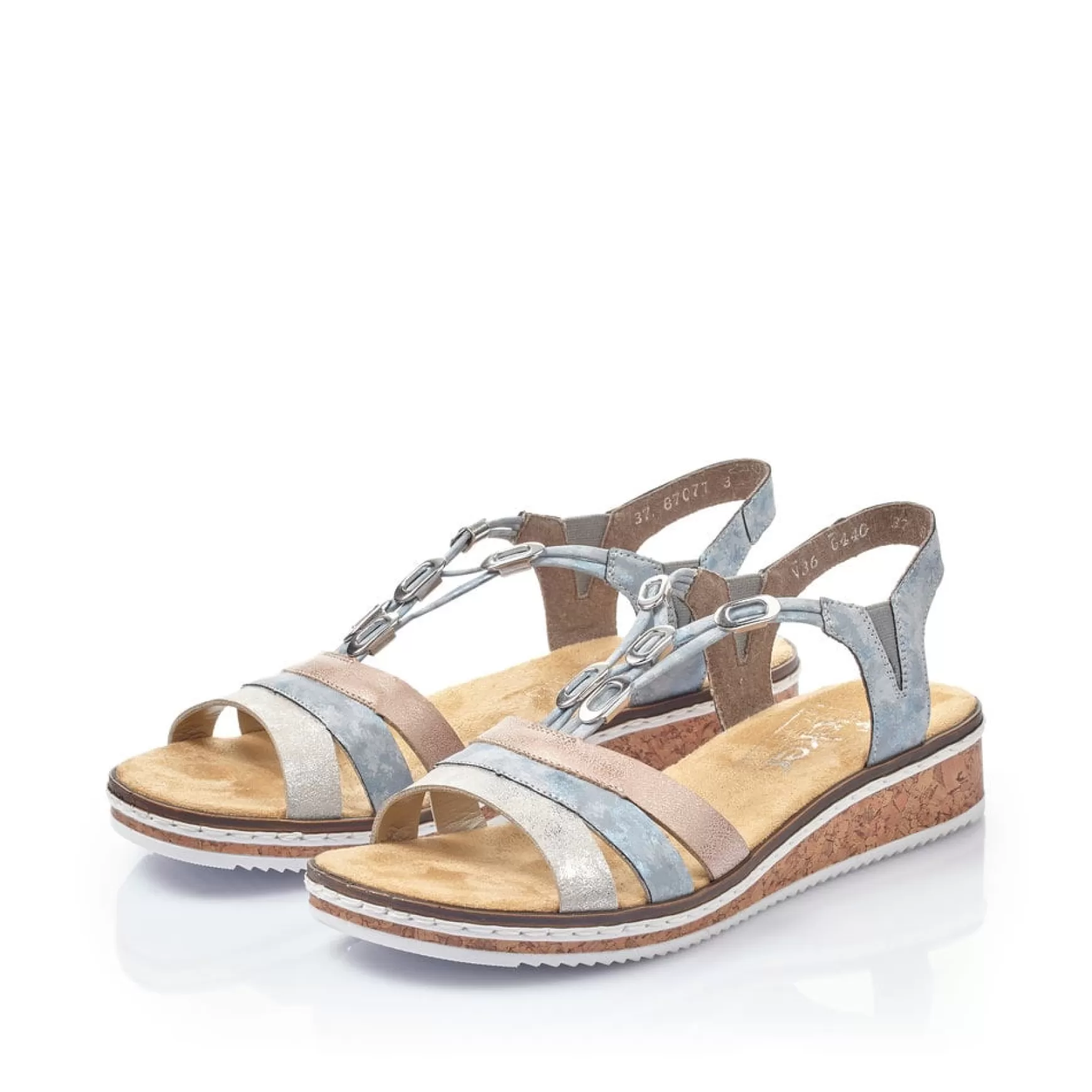 Women'S Wedge Sandals Sky Blue-Light Beige-Rieker Fashion