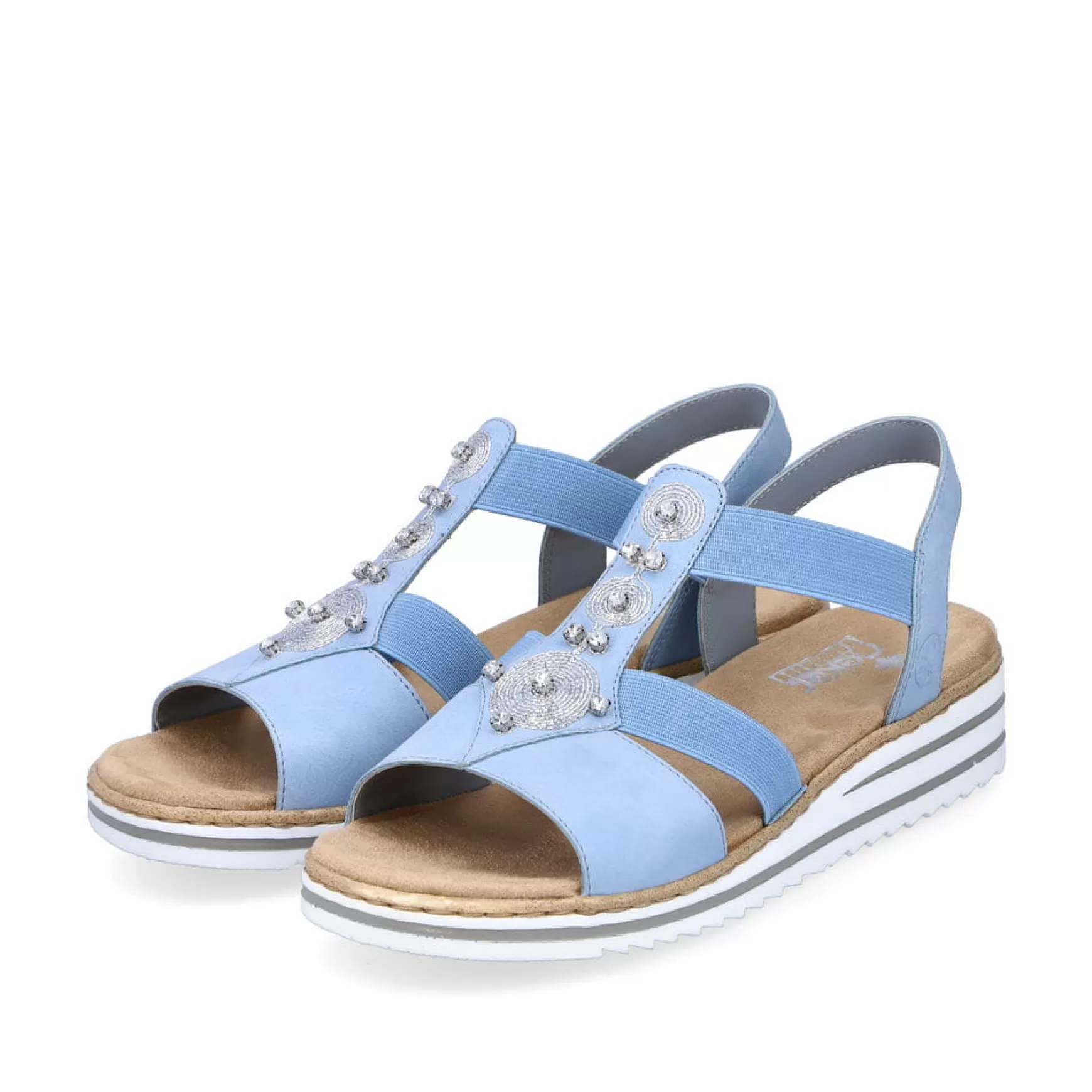 Women'S Wedge Sandals Sky Blue-Light Beige-Rieker Cheap