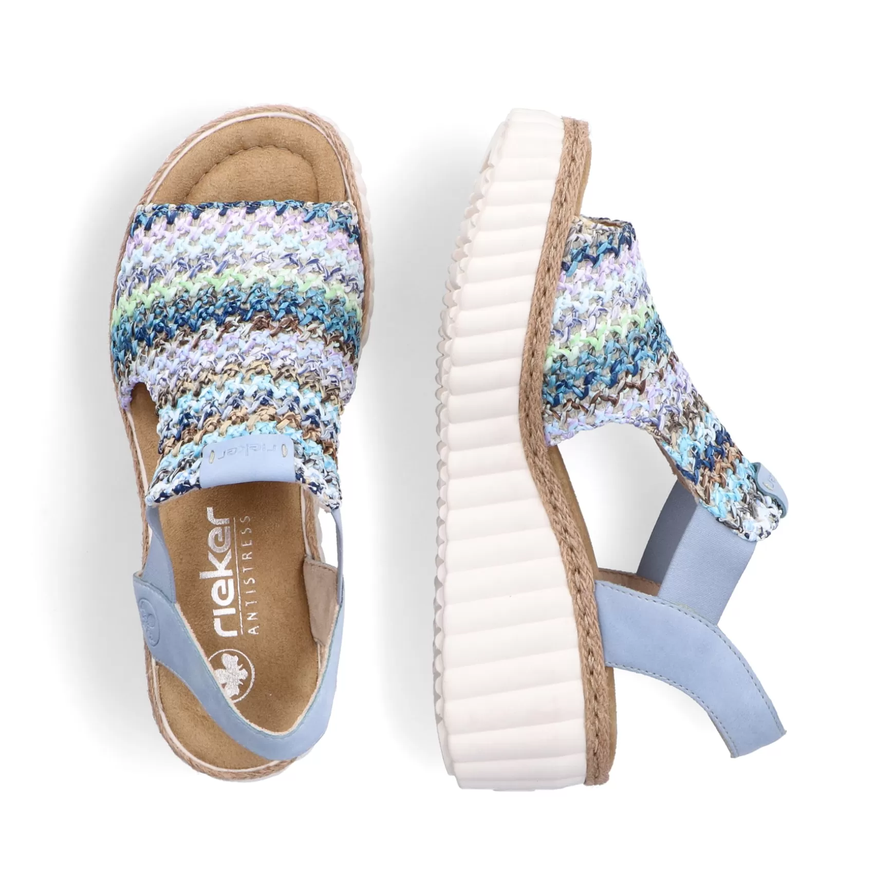 Women'S Wedge Sandals Sky Blue-Multicolored-Rieker Cheap