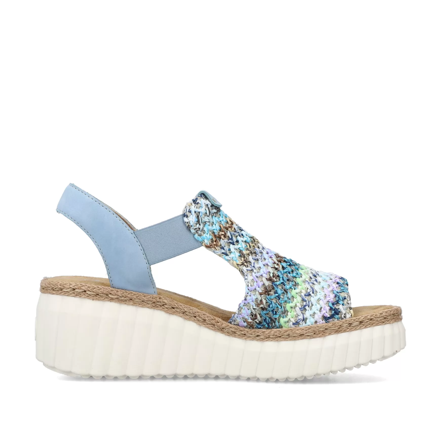 Women'S Wedge Sandals Sky Blue-Multicolored-Rieker Cheap