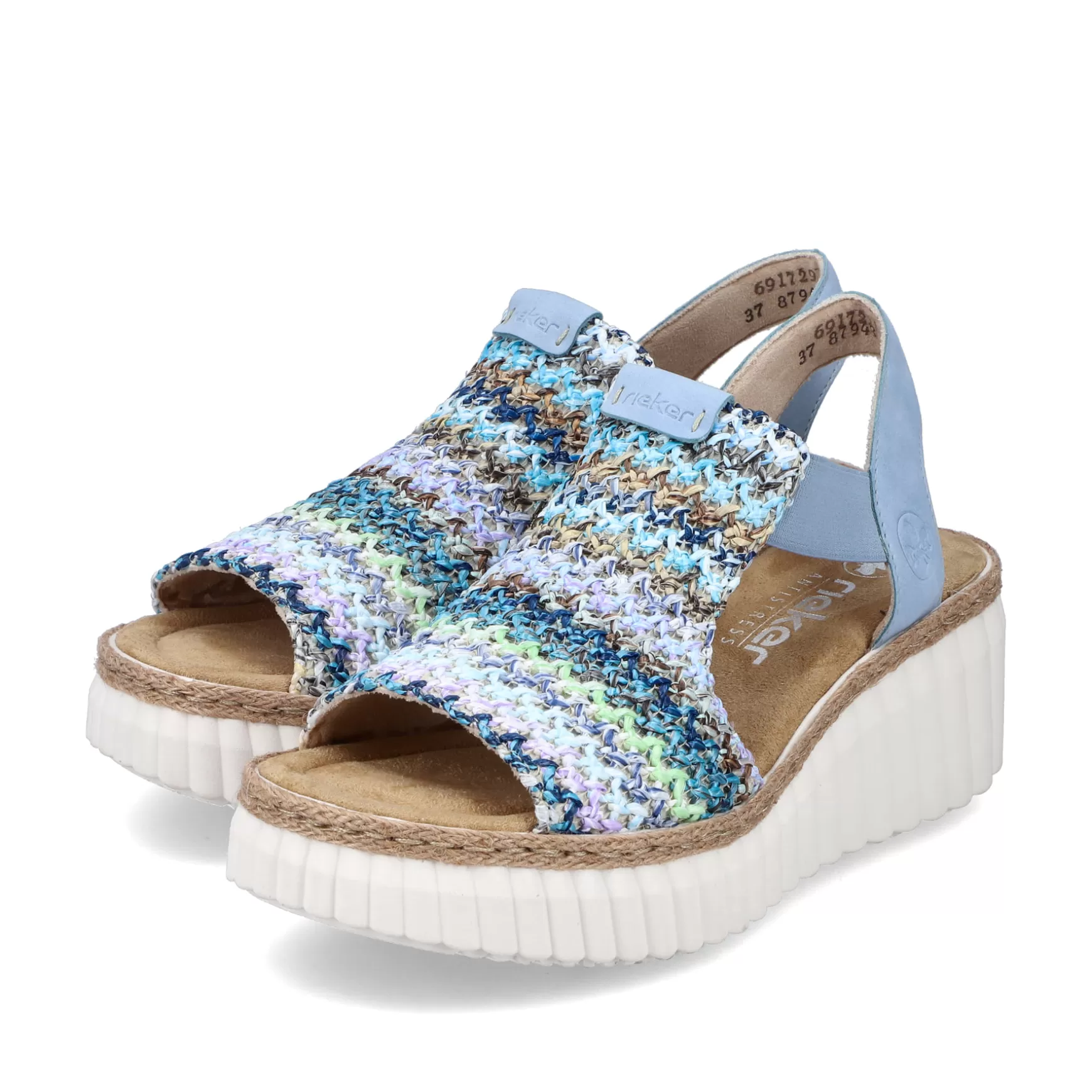 Women'S Wedge Sandals Sky Blue-Multicolored-Rieker Cheap