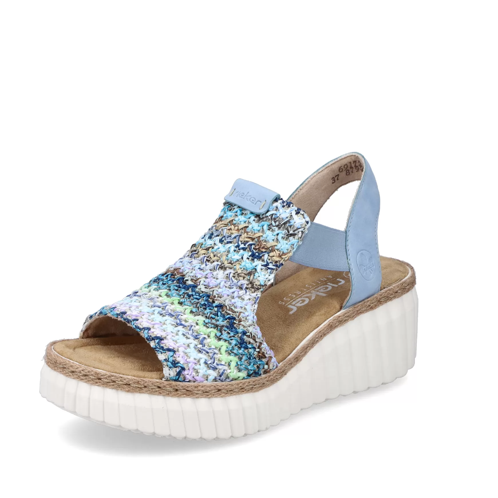 Women'S Wedge Sandals Sky Blue-Multicolored-Rieker Cheap