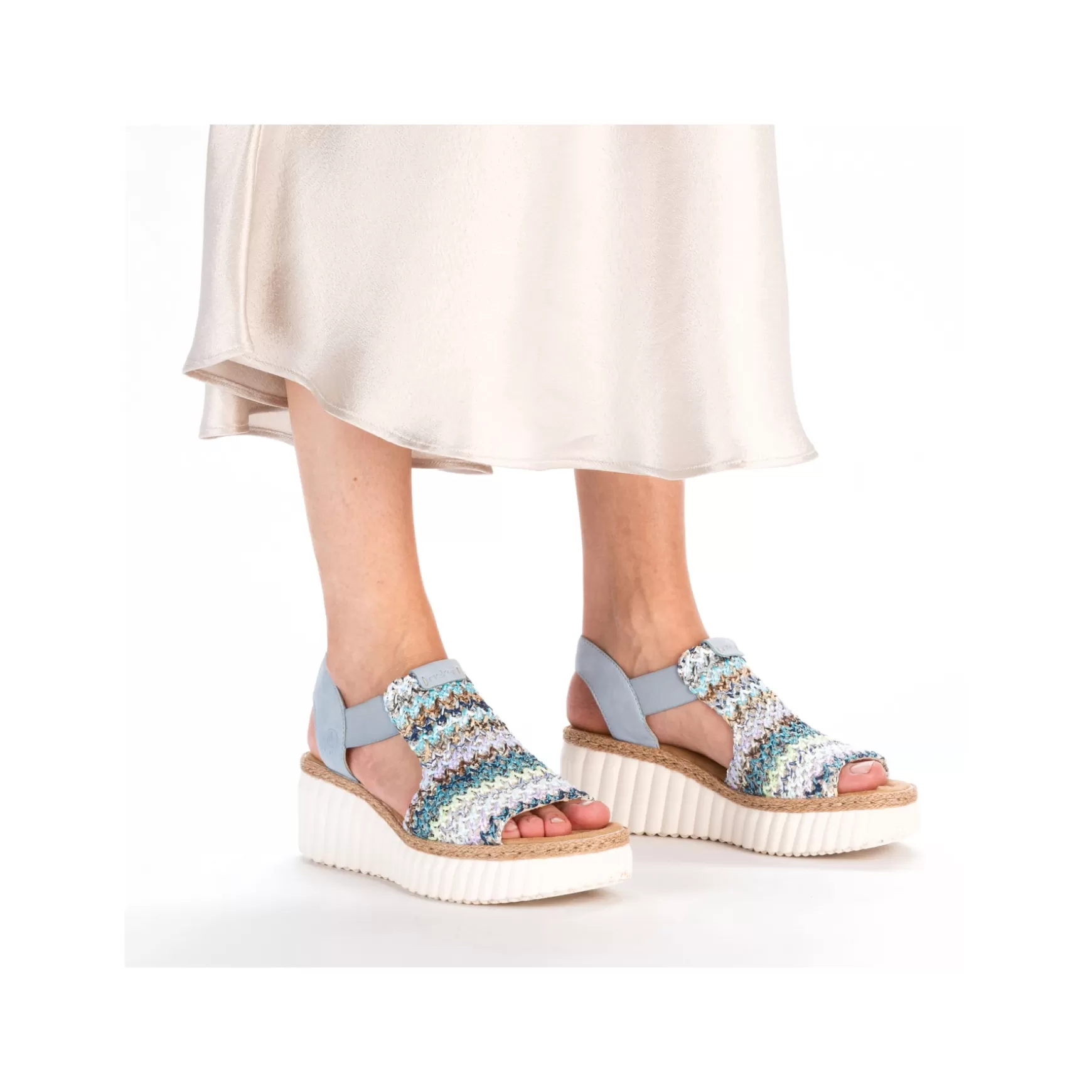 Women'S Wedge Sandals Sky Blue-Multicolored-Rieker Cheap